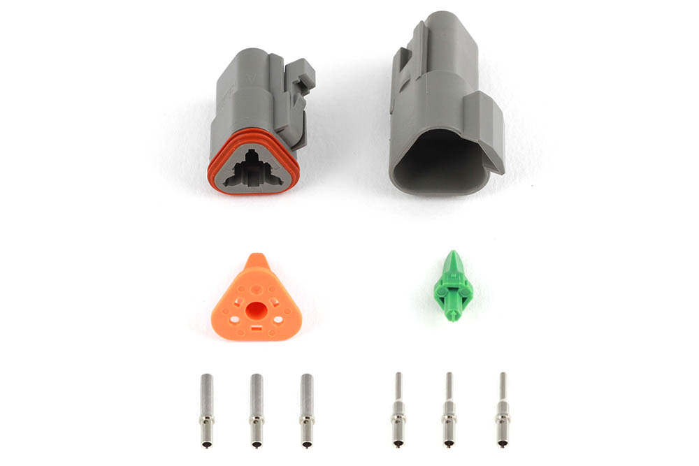 Plug and Pins Only - Matching Set of Deutsch DT-3 Connectors (DT06-3S + DT04-3P) - (13 Amp) - HT-031113