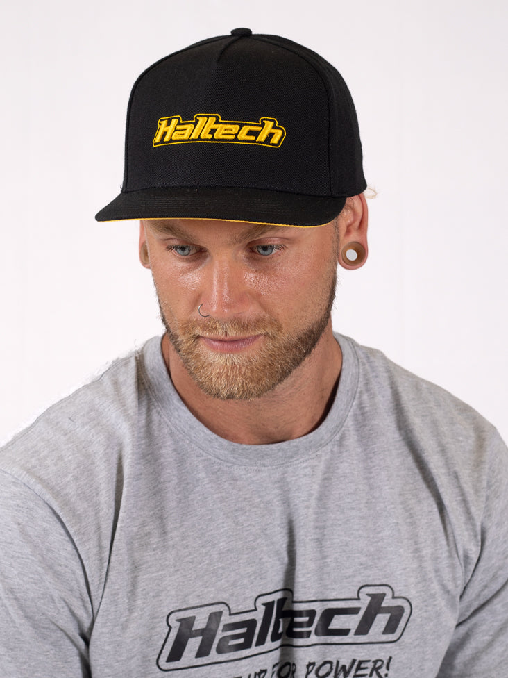 Haltech Snapback Cap Black with Yellow Logo - HT-301001
