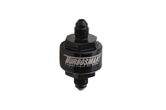 Turbosmart Billet Turbo Oil Feed Filter 44 Micron - AN-3 Male Inlet/Outlet, Black