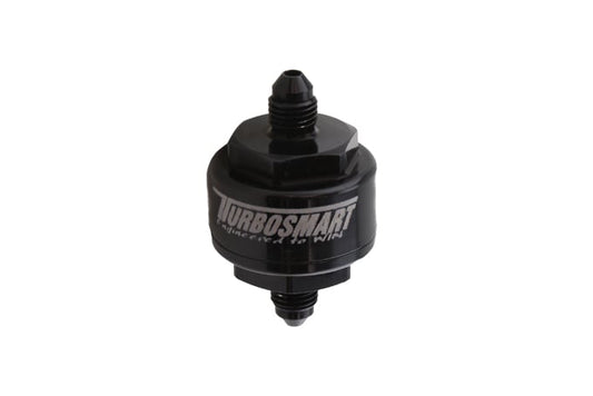 Turbosmart Billet Turbo Oil Feed Filter 44 Micron - AN-4 Male Inlet/Outlet, Black